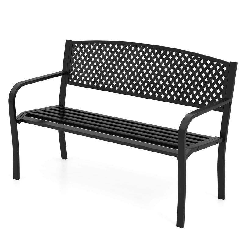 Costway 50 Inches Garden Bench Outdoor Bench with Patterned Backrest