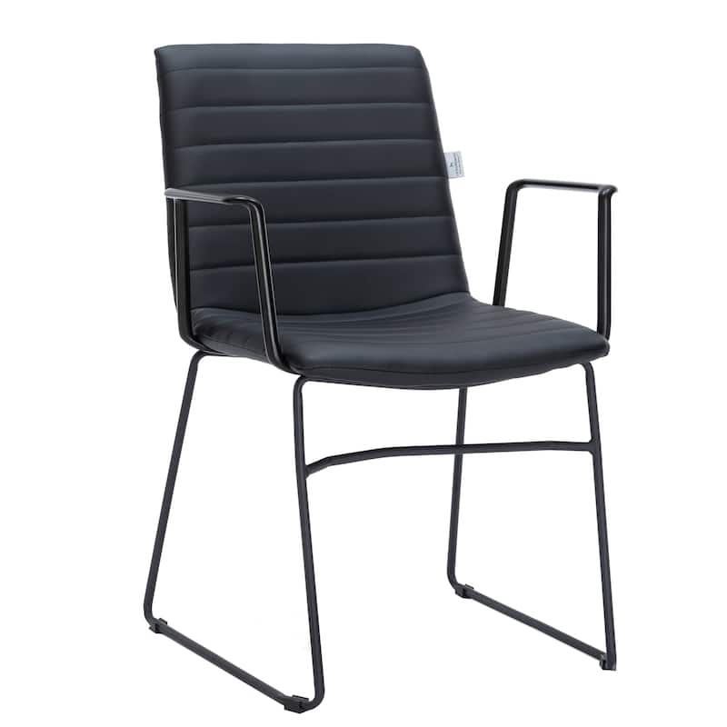 Zylar Ergonomic Guest Chair with Leather, Stainless Steel Base, High-Density Foam, Modern Design for Office or Waiting Room - Black