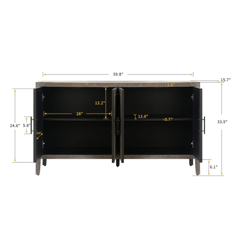 4 Door Wooden Sideboard Cabinet - N/A