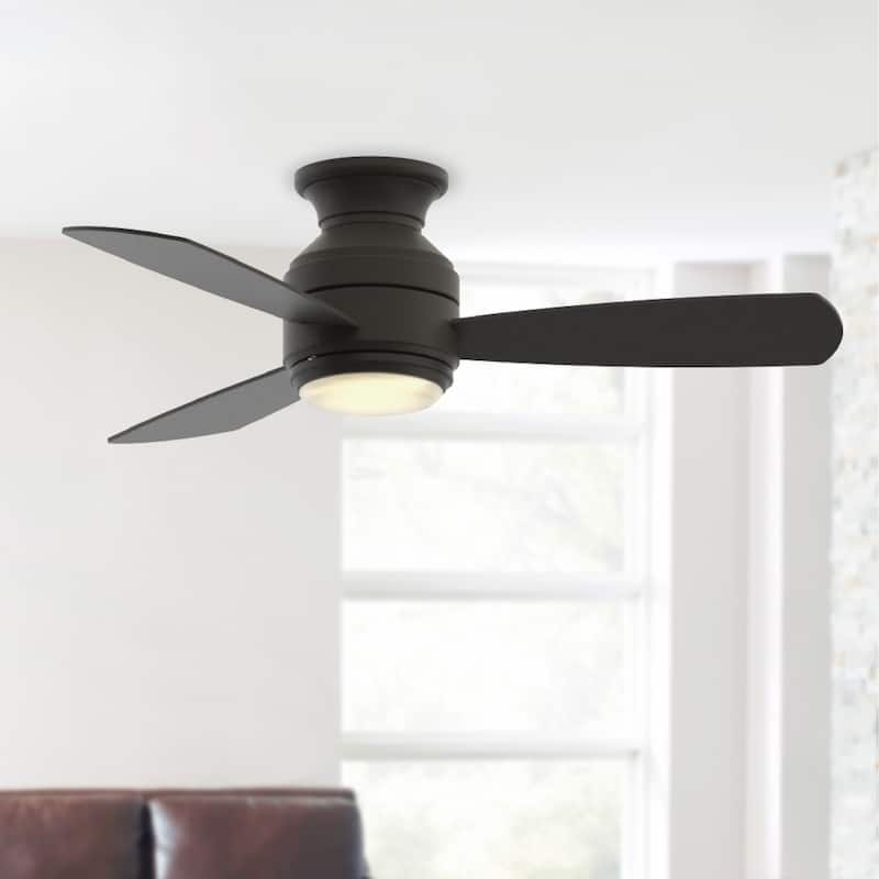 Fanimation Studio Collection Level 44 inch Matte Greige Flush Mount Ceiling Fan with LED Light and Wall Control