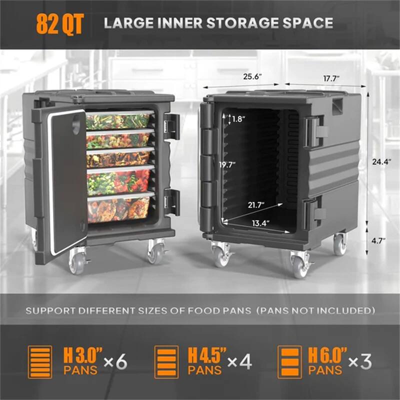 82 QT Insulated Food Pan Carrier with Lockable Wheels