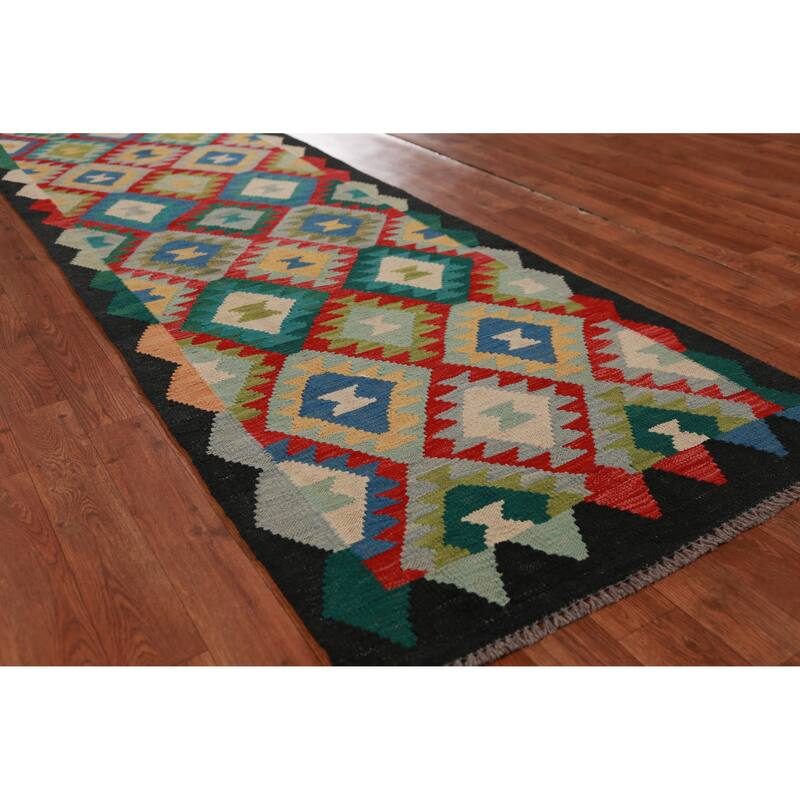 Kilim Runner Rug Hand-Woven Oriental Wool Carpet - 2'9" x 12'11"