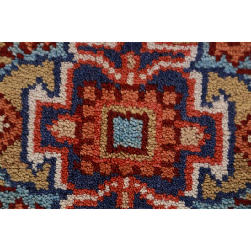 Ivory Geometric Heriz Serapi Indian Foyer Rug Handmade Wool Carpet - 3'0"x 4'11"