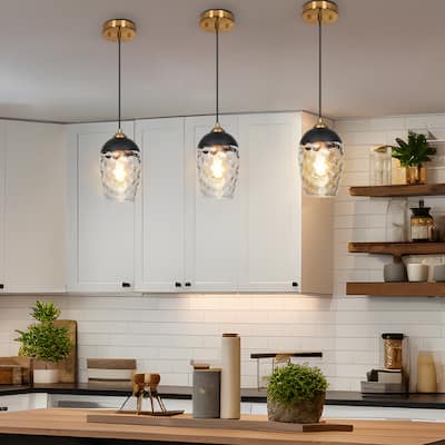 Modern Contemporary Black Gold Hammered Glass Kitchen Island Pendant Light for Dining Room