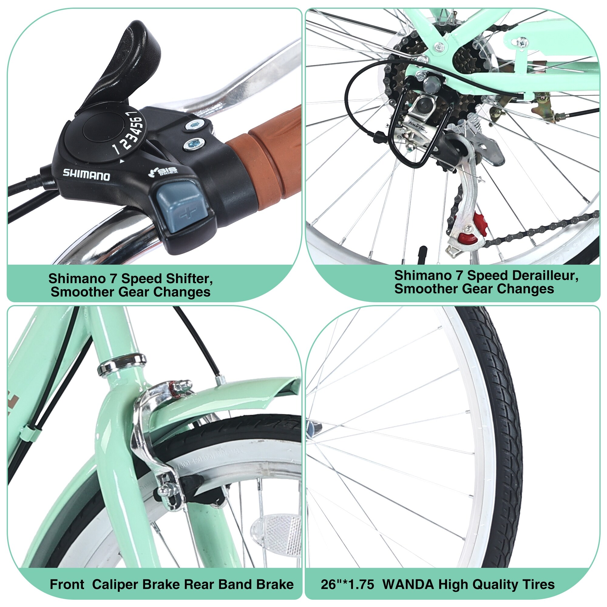 7-Speed City Bike for Women with Basket, 26 Inch Steel Frame