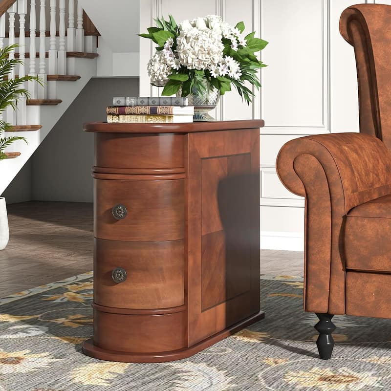 Solid Wood End Table, Two-Drawer Narrow Side Table, Fully Assembled