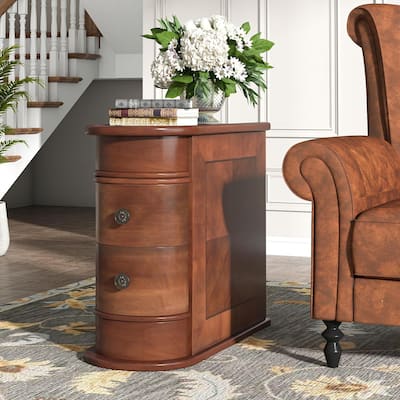Solid Wood End Table, Two-Drawer Narrow Side Table, Fully Assembled