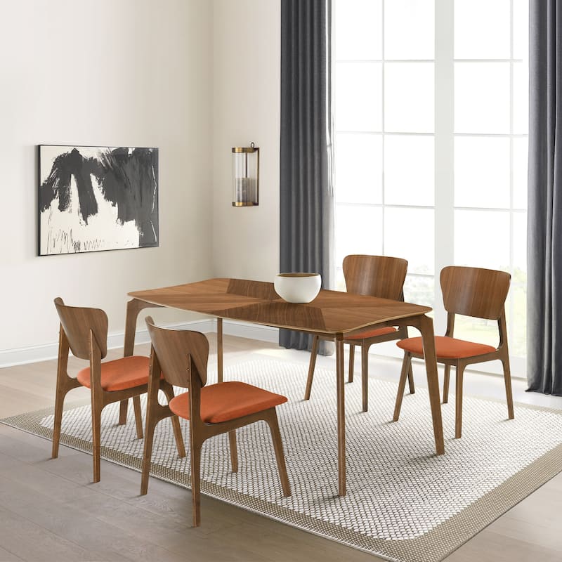 Kalia Mid-Century Modern Upholstered Wood Dining Chairs - Set of 2/4/6 - Set of 4 - Orange and Walnut