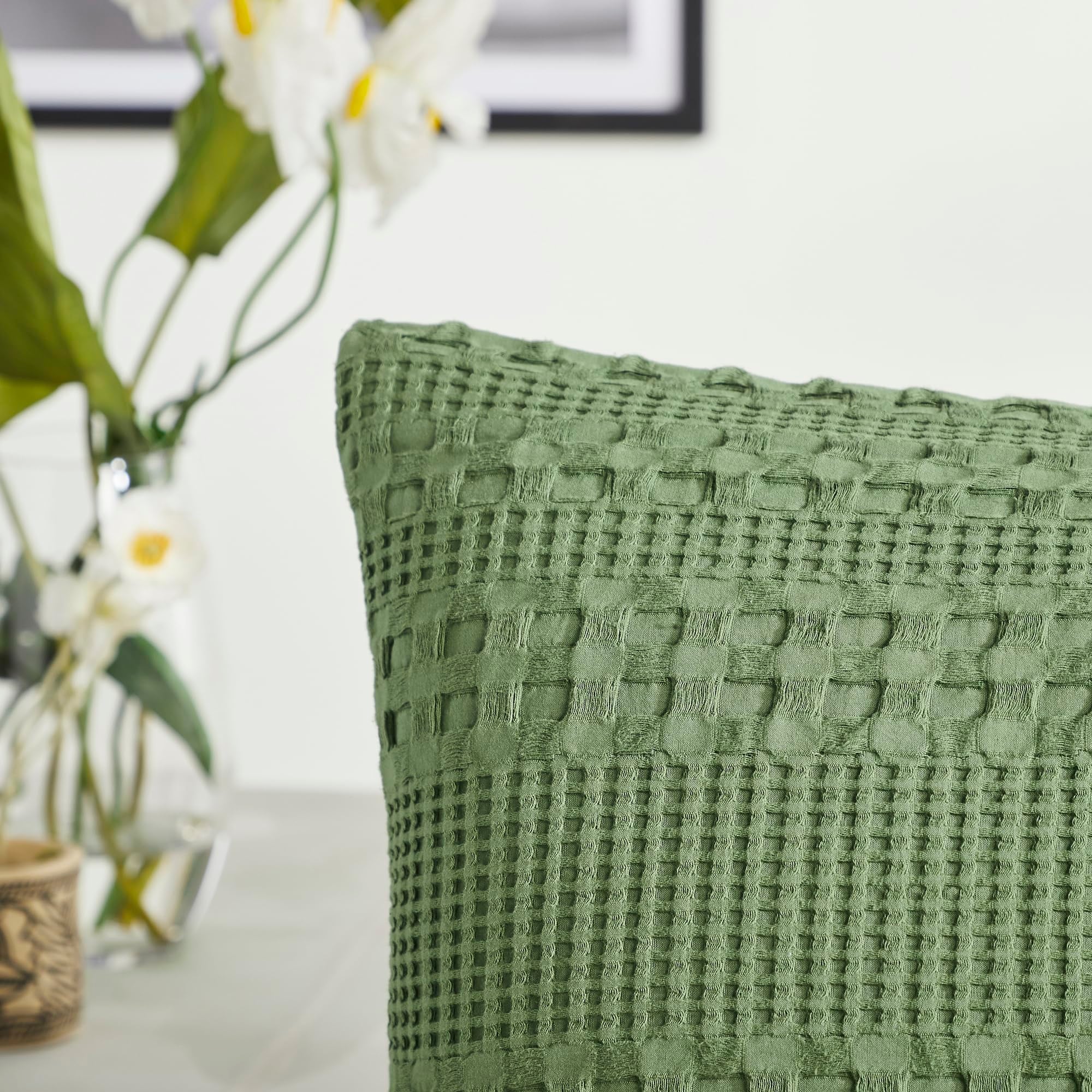 Waffle Weave Olive Green Standard Shams (Set of 2) 20x26 - Farmhouse Decorative Pillow Covers for Bedroom Decor