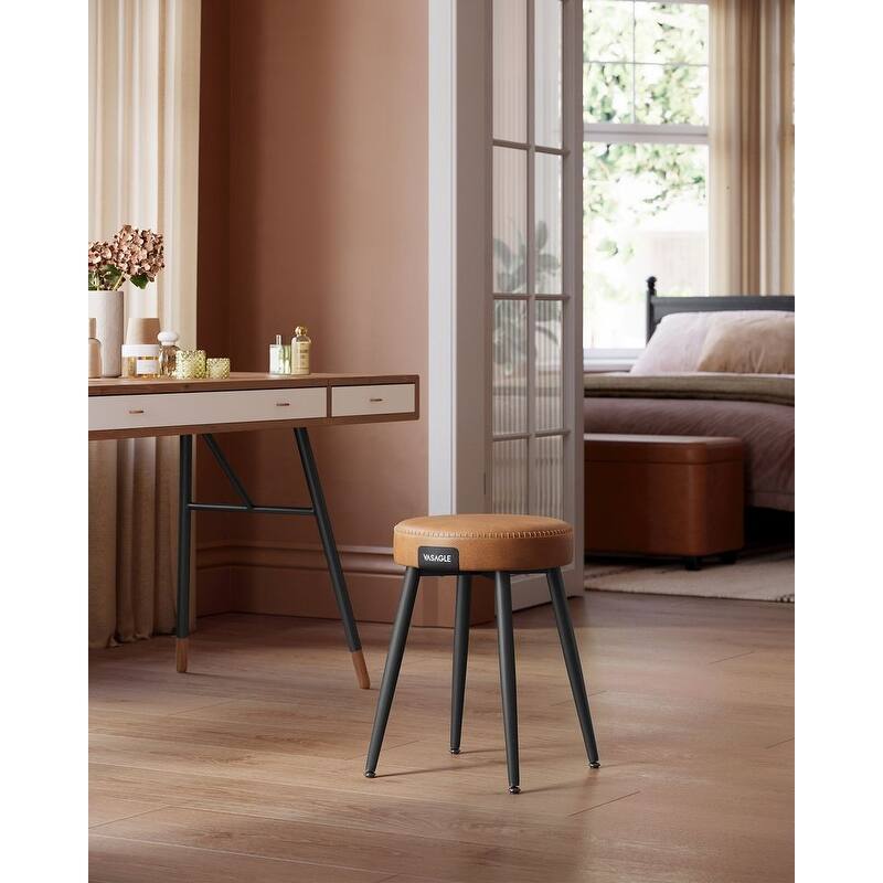 Mid-Century Modern Dining Stools, Synthetic Leather with Stitching - 20.3"D x 20.3"W x 30"H