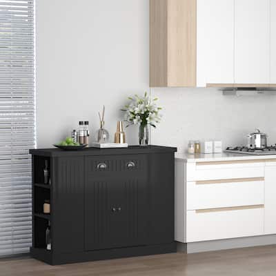 HOMCOM Fluted-Style Wooden Kitchen Island, Storage Cabinet with Drawer, Open Shelving, and Interior Shelving for Dining Room