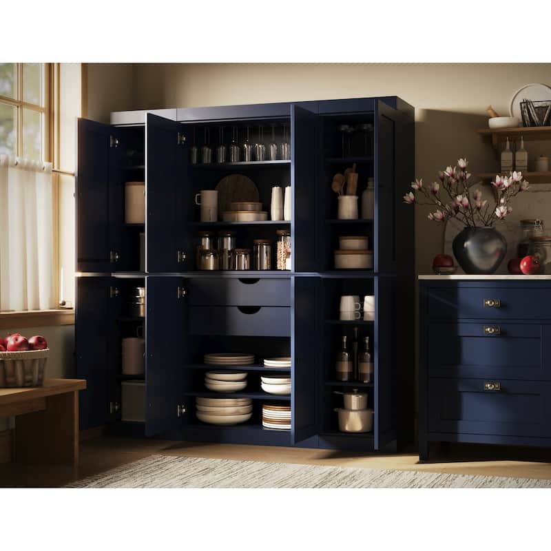 100% Solid Wood Kitchen China Pantry Buffet with Glass or Solid Wood Doors and 2-Drawer Kit by Palace Imports - 65" x 71.5"