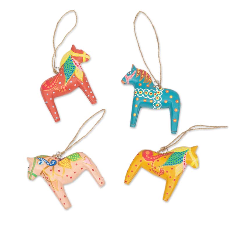 Novica Handmade Pretty Dala Horses Wood Ornaments (Set Of 4)