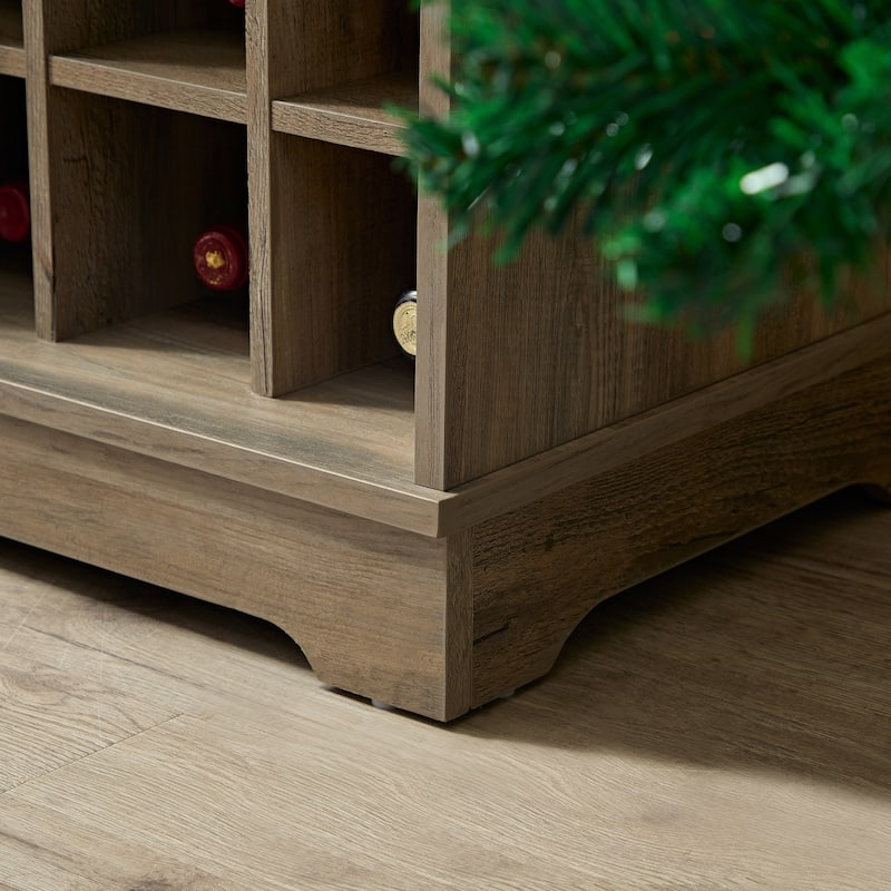 Rustic Bar Cabinet with 9-Bottle Wine Rack, Adjustable Shelves, and Barn Door Design