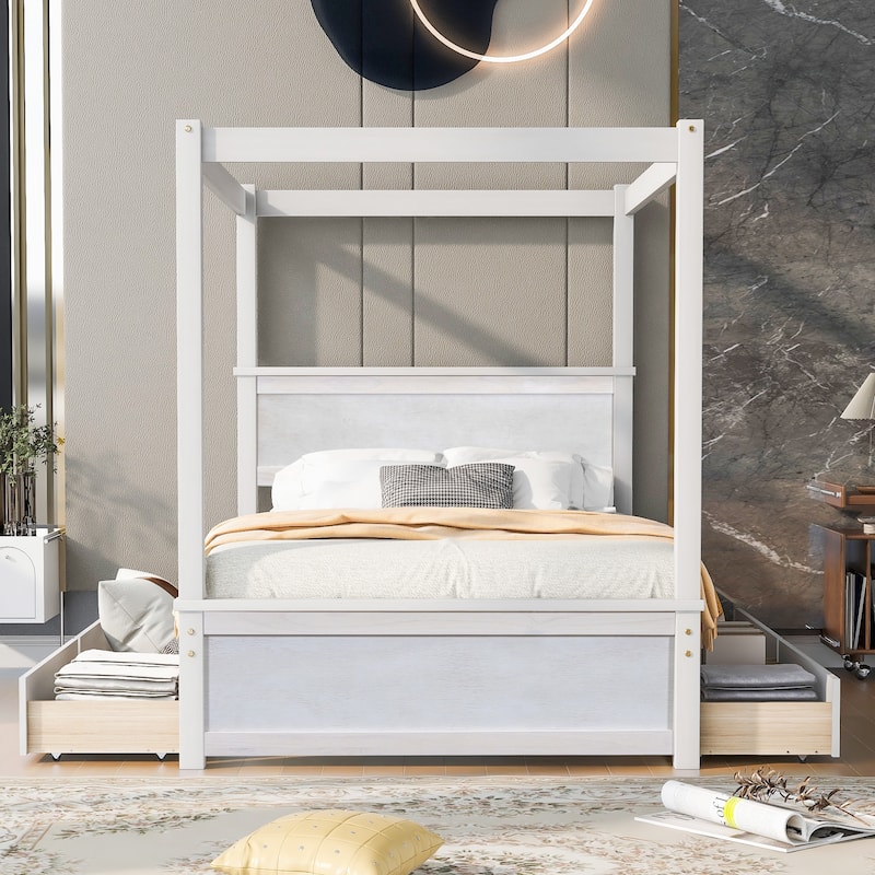 Full Canopy Platform Bed with Storage Drawers