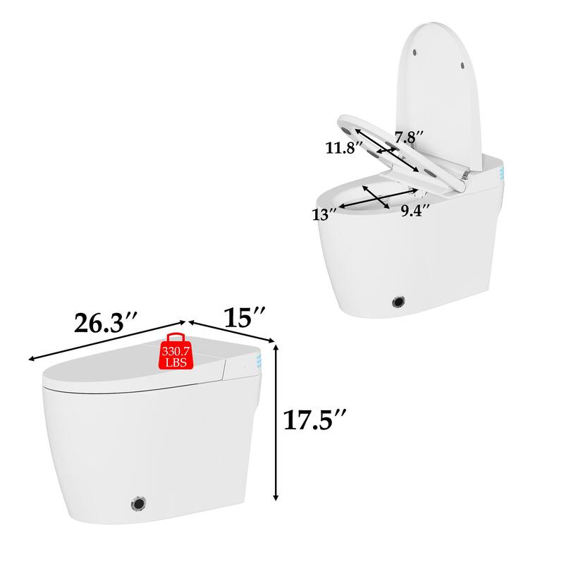 Smart Toilet with Heated Seat, Warm Air Dry, Foot Flush, Bidet Washing Night Light, Built-in Water Tank Electronic