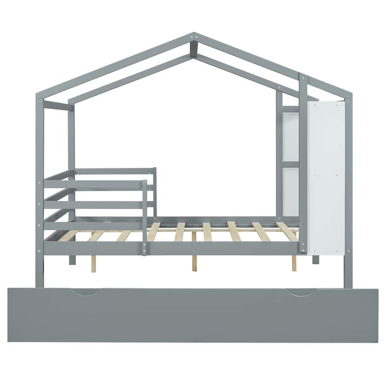Wood House Bed with Fence and Writing Board