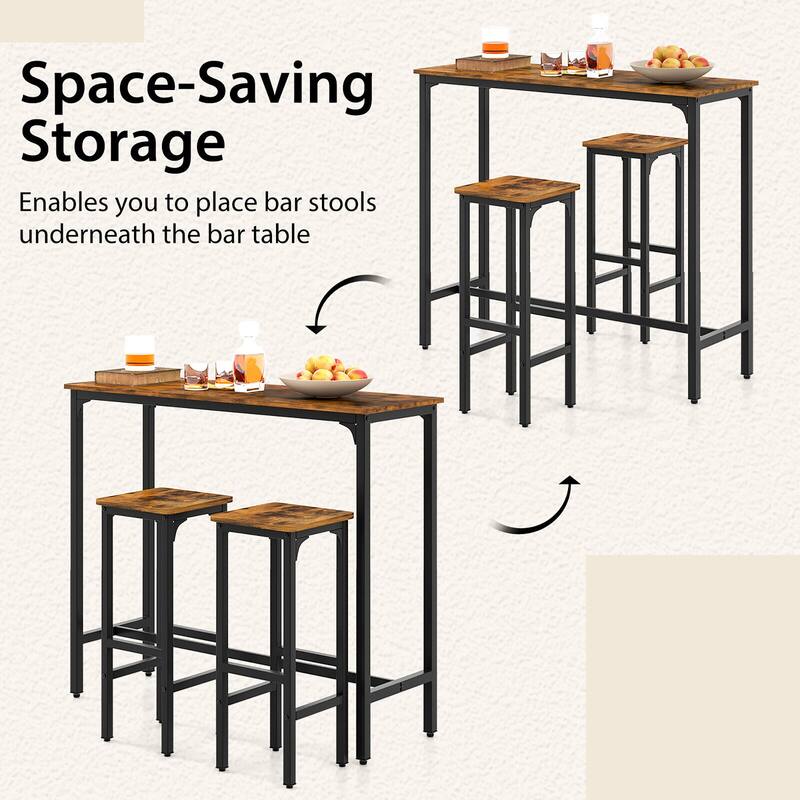 Gymax 3PCS Bar Table & Chairs Set Industrial Dining Breakfast Table