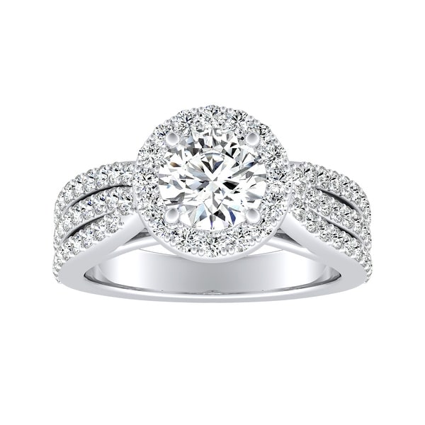 Auriya 14k Gold Triple Band Round Halo Diamond Engagement Ring 1 1/3ctw. Opens flyout.