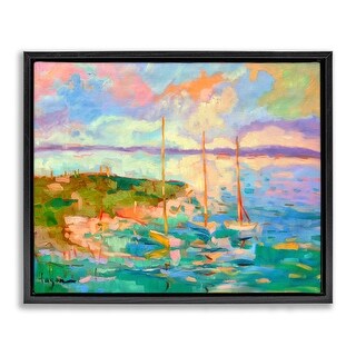 Stupell Vivid Abstract Coast with Boats Framed Floater Canvas Wall Art Design By Dorothy Fagan