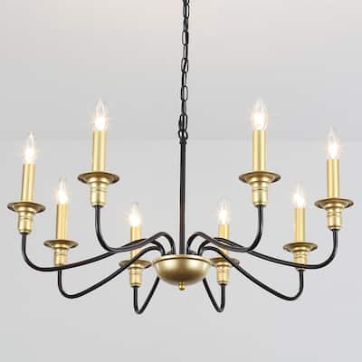 8-Light American Country Design Chandelier, Candle Style Chandelier for Dining Room Living Room Bedroom Kitchen - N/A