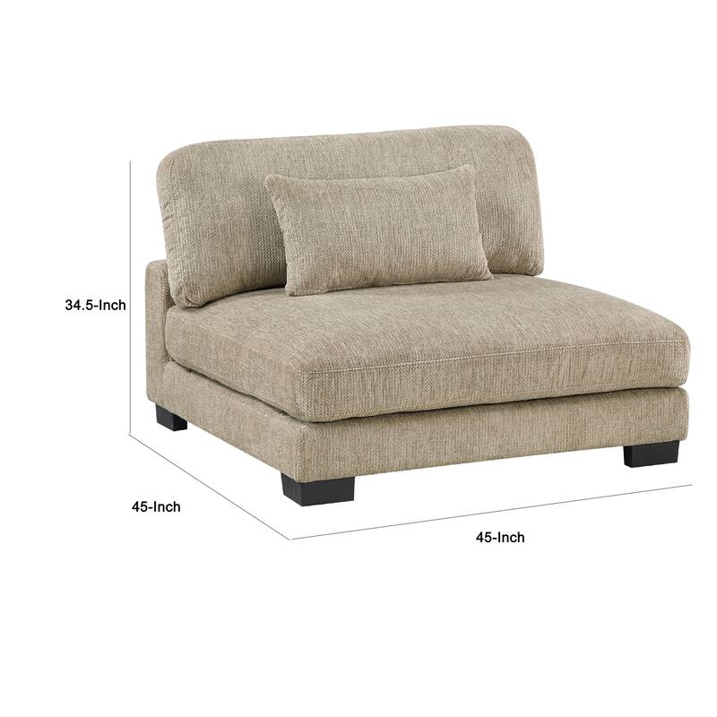 Liny Armless Chair, 1 Pillow, Brown Microfiber, Black Solid Wood