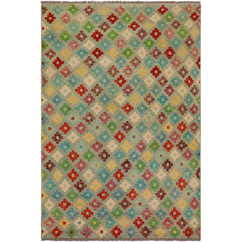 Contemporary Balochi Mcintyre Blue/Rust Hand Knotted Wool Rug - 5'1'' x 8'2''