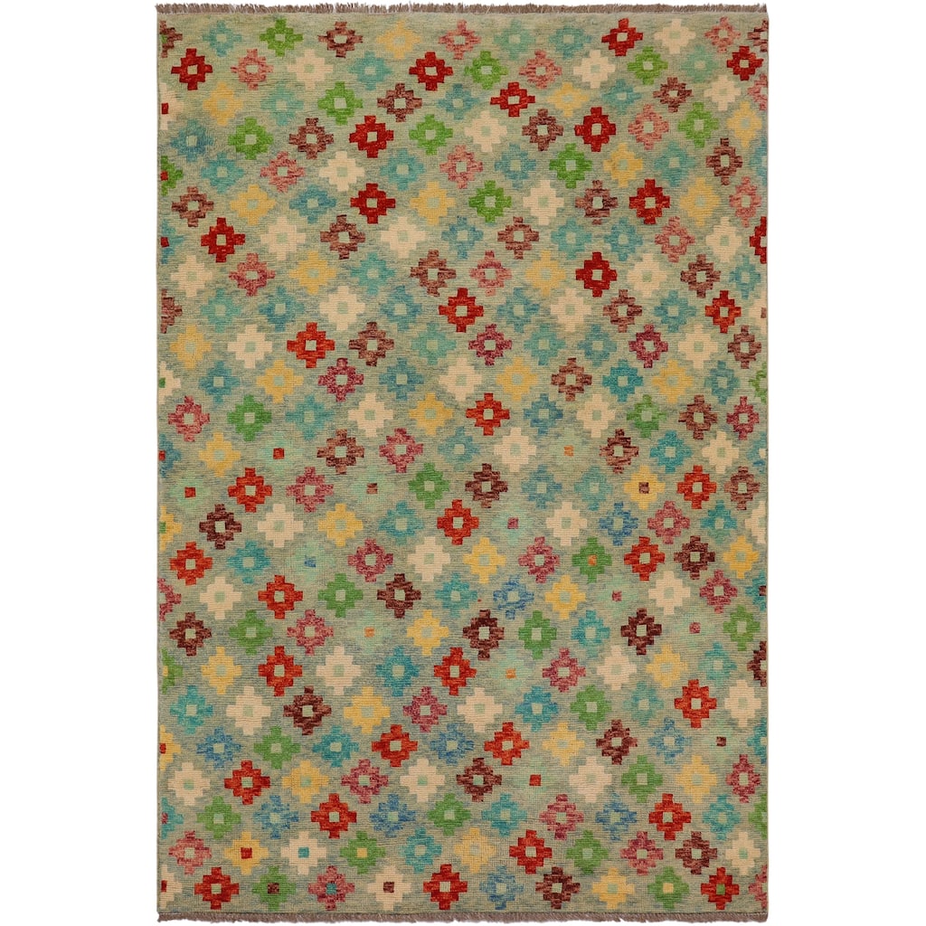 Contemporary Balochi Mcintyre Blue/Rust Hand Knotted Wool Rug - 5'1'' x 8'2''
