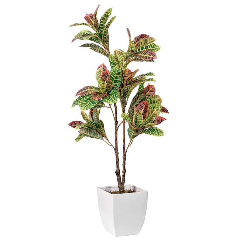American Art Decor Artificial Faux Tree in White Tapered Ceramic Pot
