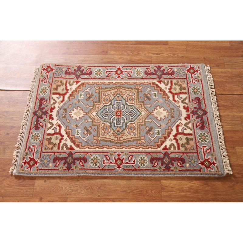 Geometric Grey Heriz Serapi Oriental Area Rug Handmade Wool Carpet - 2'0"x 3'0"