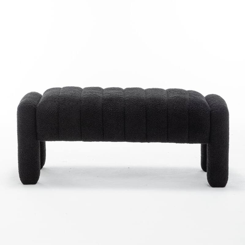 SEYNAR Modern Glam Teddy Velvet Fabric Rectangle Ottoman
