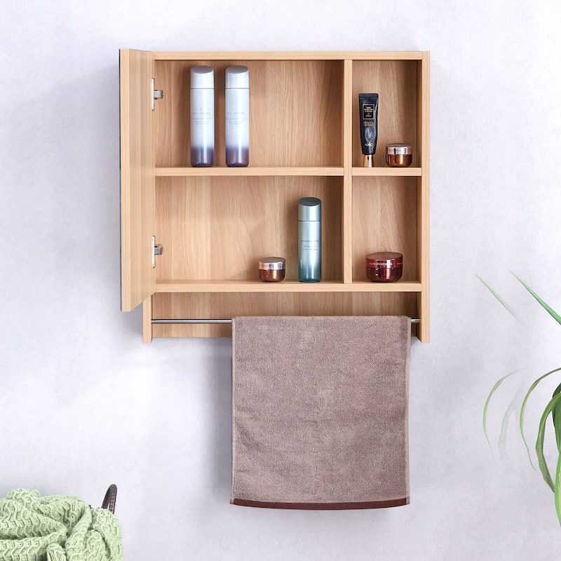 Wall-Mounted Bathroom Mirror Cabinet with Shelves, Towel Rack, and Storage Compartments，Over the Toilet Medicine Cabinet