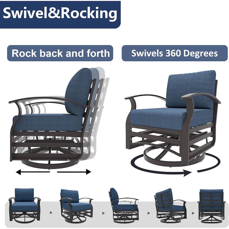 Kullavik Aluminum Outdoor Patio Furniture with Curved Armrests & Firepit Table