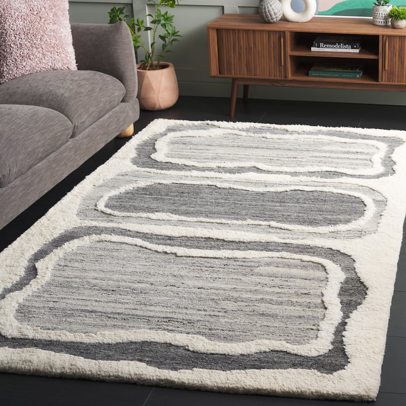 SAFAVIEH Handmade Casablanca Tomomi Wool Rug - 4' x 6' - Grey/Ivory