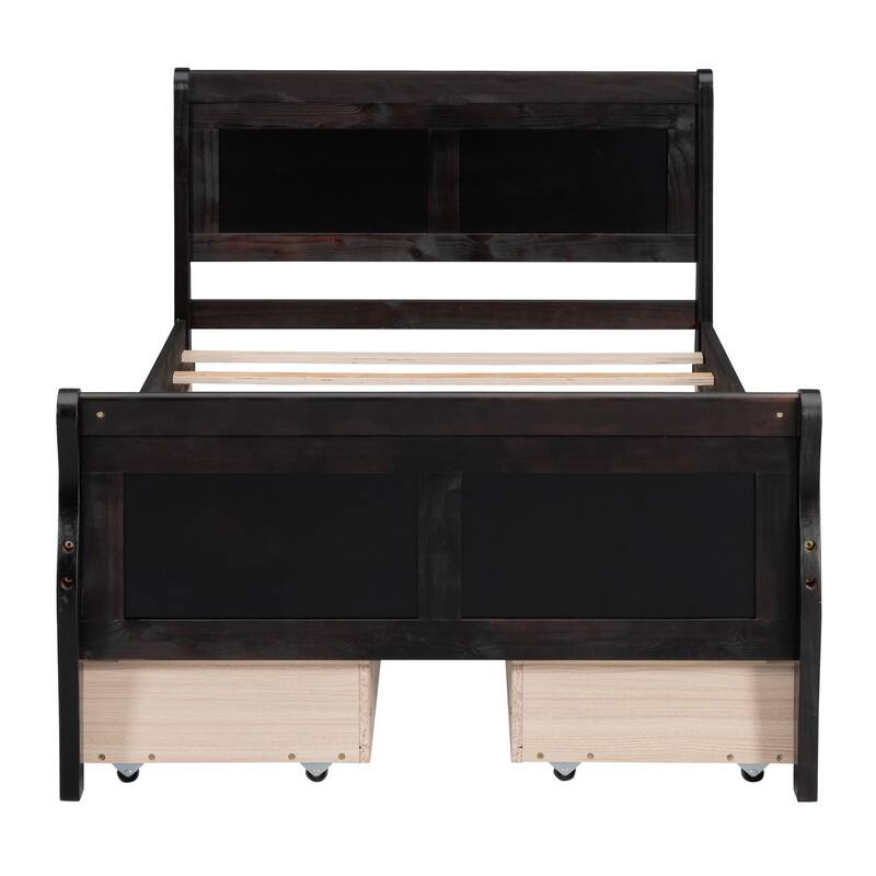 Twin Pine Wood Platform Bed with 4 Drawers & Design