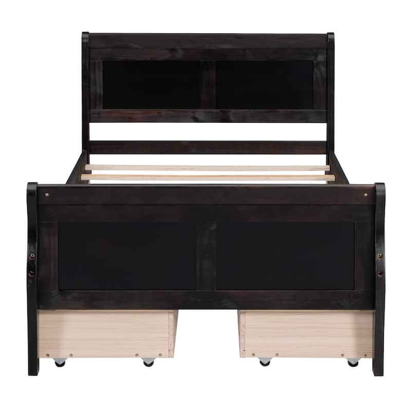 Wood Platform Bed with 4 Drawers and Streamlined Headboard & Footboard