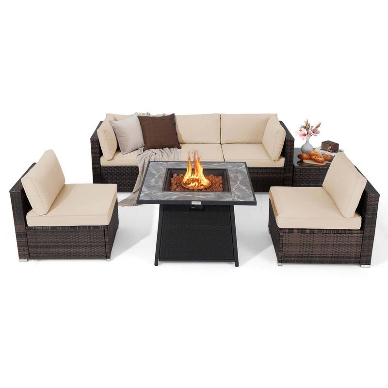 Costway 7 PCS Patio Furniture Set with 35" Propane Gas Fire Pit Table - See Details