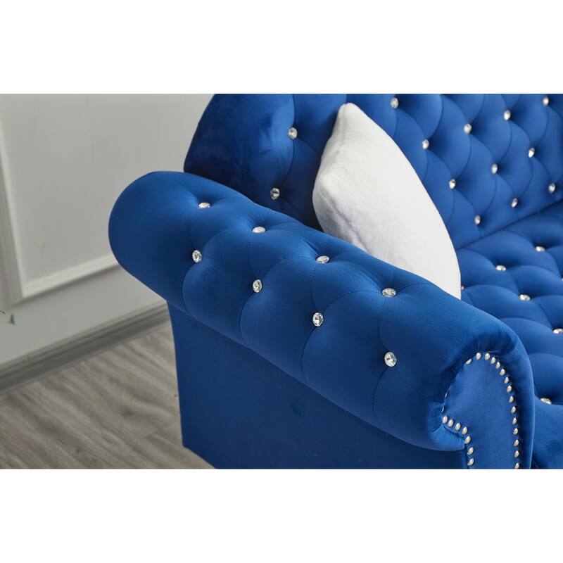 Velvet Rolled Arm Chesterfield Loveseat