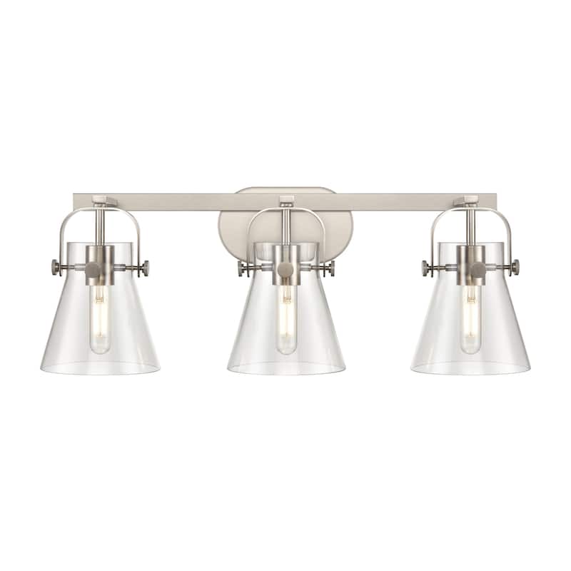 Innovations Lighting 423-3W-10-27 Pilaster II Cone Vanity Pilaster II - Satin Nickel / Clear