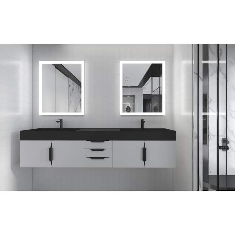 Amazon 84" Wall Mounted Double Bathroom Vanity Set w/ Black Top