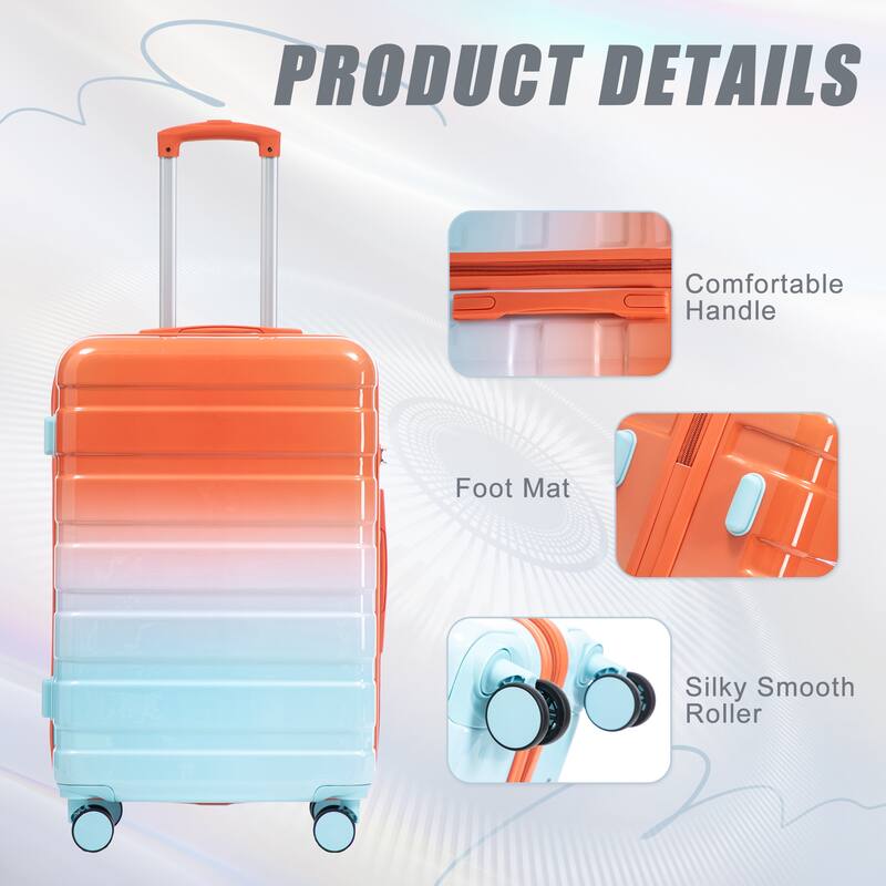 3-Piece, Modern Luggage Sets, Gradient Luggage with Combination Lock and 4 Swivel Wheels, for Boarding Travel, Blue+Red