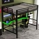 preview thumbnail 37 of 64, Gaming Loft Bed with RGB LED Light & USB Charge Station, Metal Loft Bed Frame w/Built-in Desk & Full-Length Guardrails