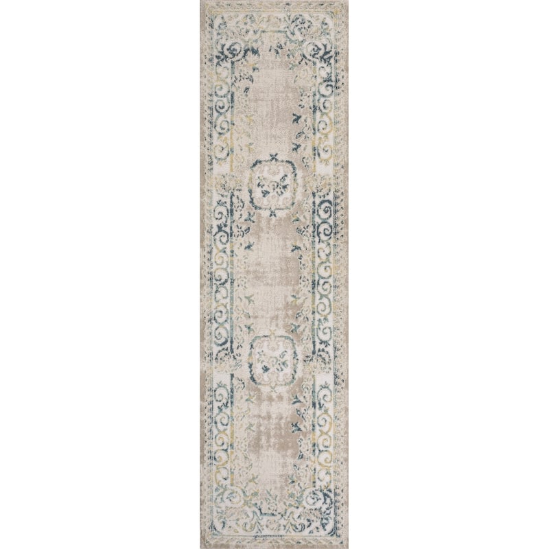 JONATHAN Y Amir Cottage Medallion Area Rug - 2 X 8 - Navy/Beige