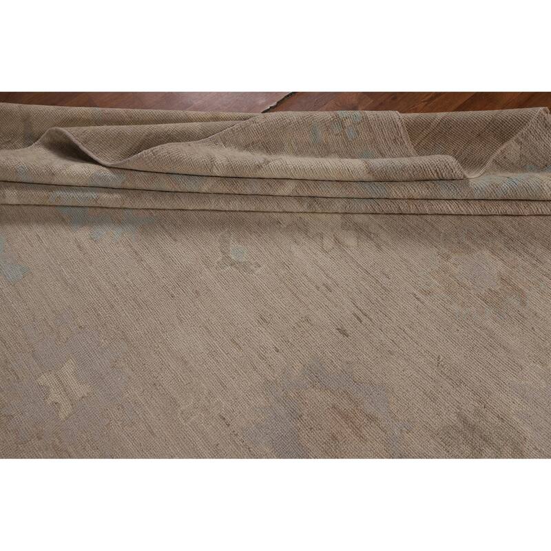 Transitional Beige Oushak Turkish Area Rug Hand-Knotted Wool Carpet - 8'11"x 11'10"