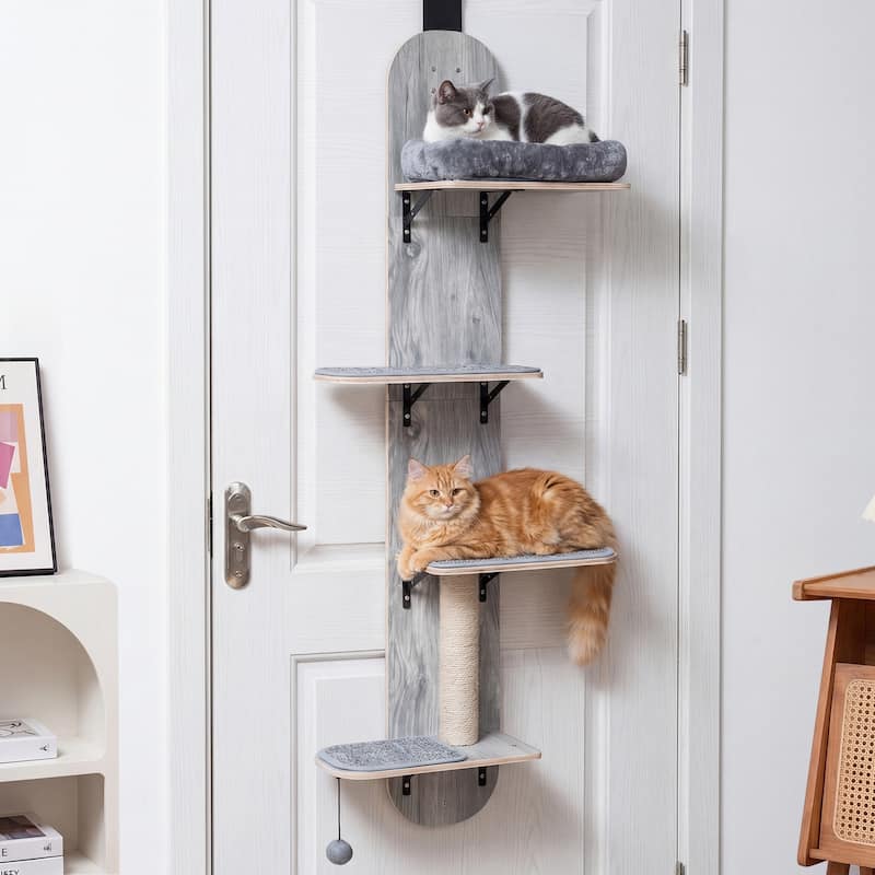 Gymax Door Hanging Cat Climber w/Plush Bed Scratching Post Carpeted