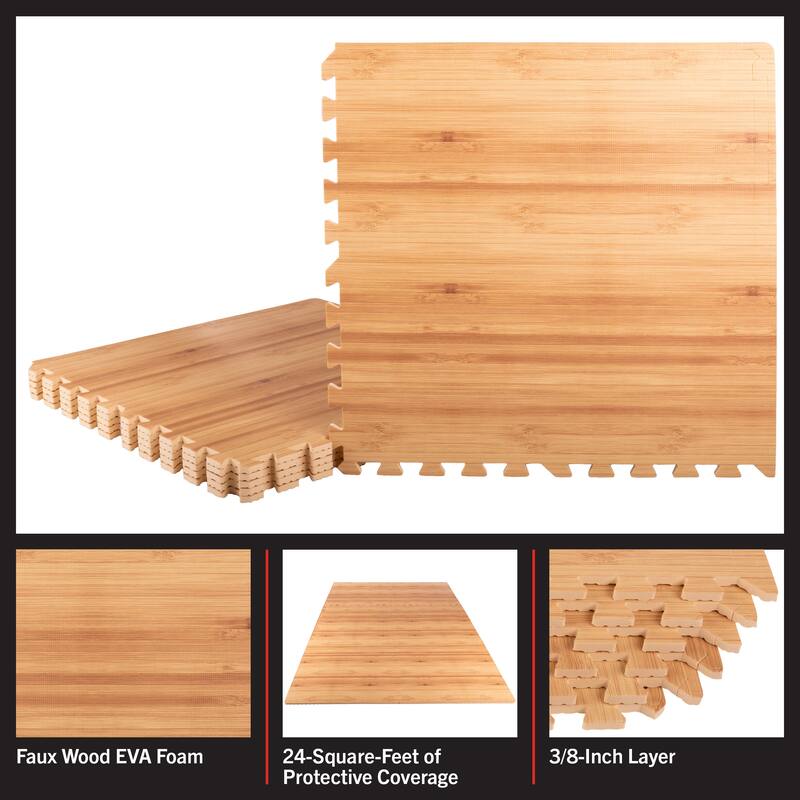 EVA Foam Floor Tiles 6-Pack - 24 SQFT Puzzle Mats - Interlocking Foam Tiles for Family Room or Gym Flooring by Stalwart