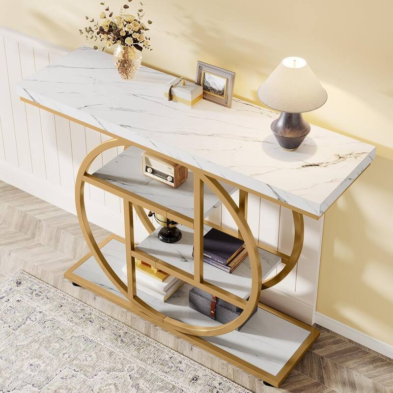 41.3" Console Table, Industrial 4-Tier Entryway Table with Circle Base - 41.3" W x 11.8" D x 31.5" H