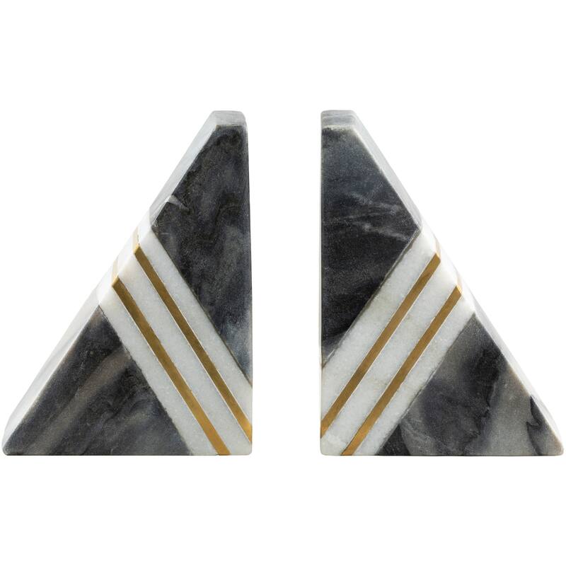 Walter Modern Stone & Metal Inlay Book Ends (2 Pieces) - 4.5" x 2.5" x 6",4.5" x 2.5" x 6"
