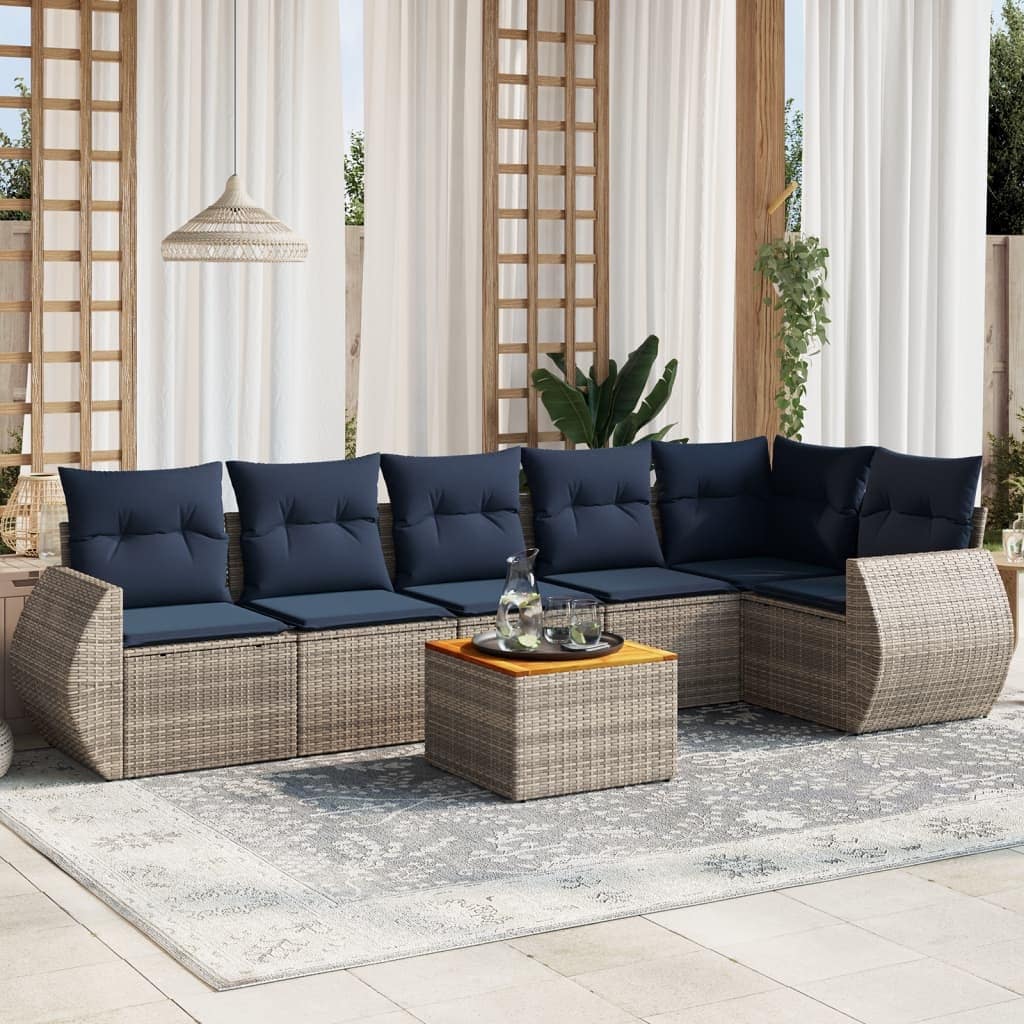 vidaXL 7 Piece Patio Sofa Set with Cushions Gray Poly Rattan