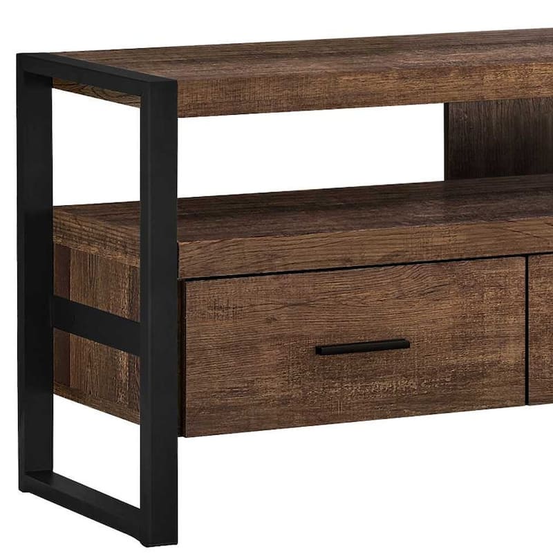 HomeRoots 59" Brown and Black Cabinet Enclosed Storage TV Stand - n/a
